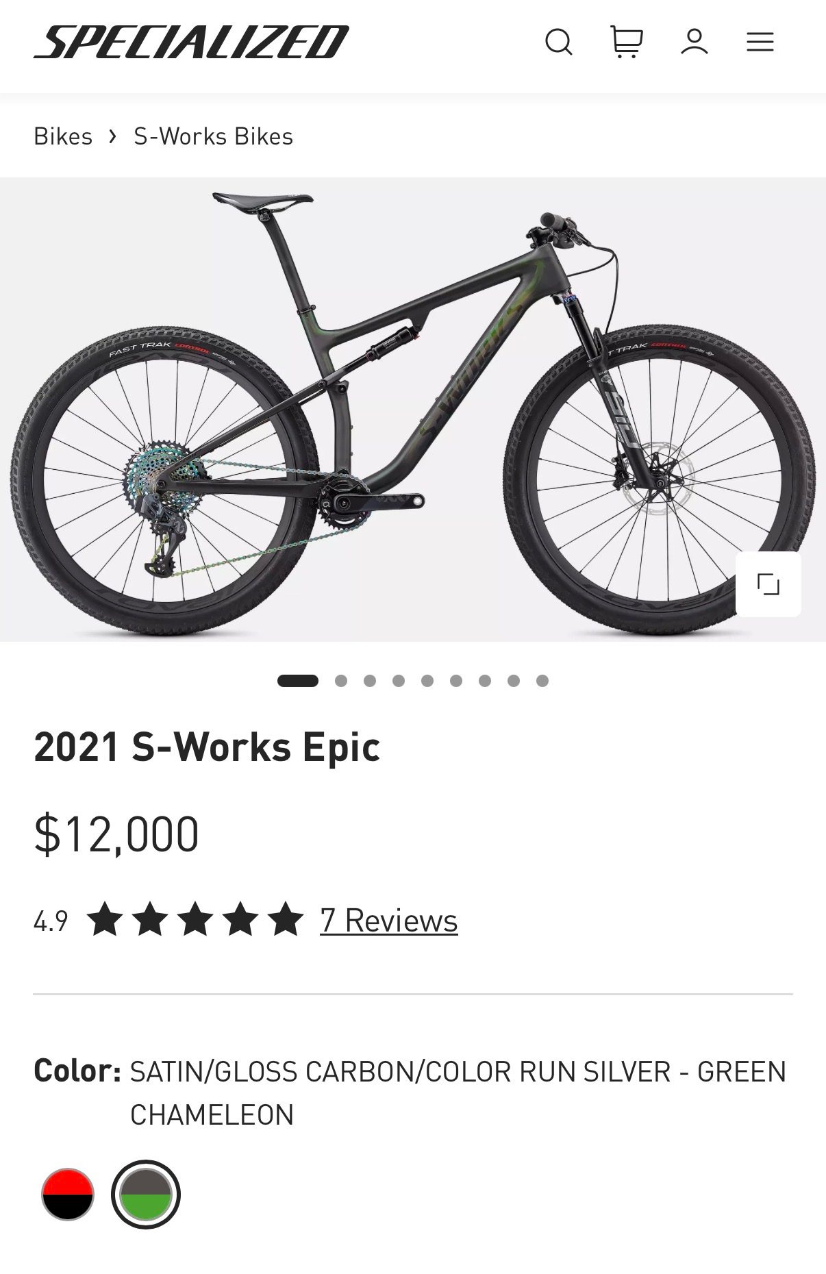 2021 S-Works Epic Chamomile Green — manufacturer reference image, not the actual item