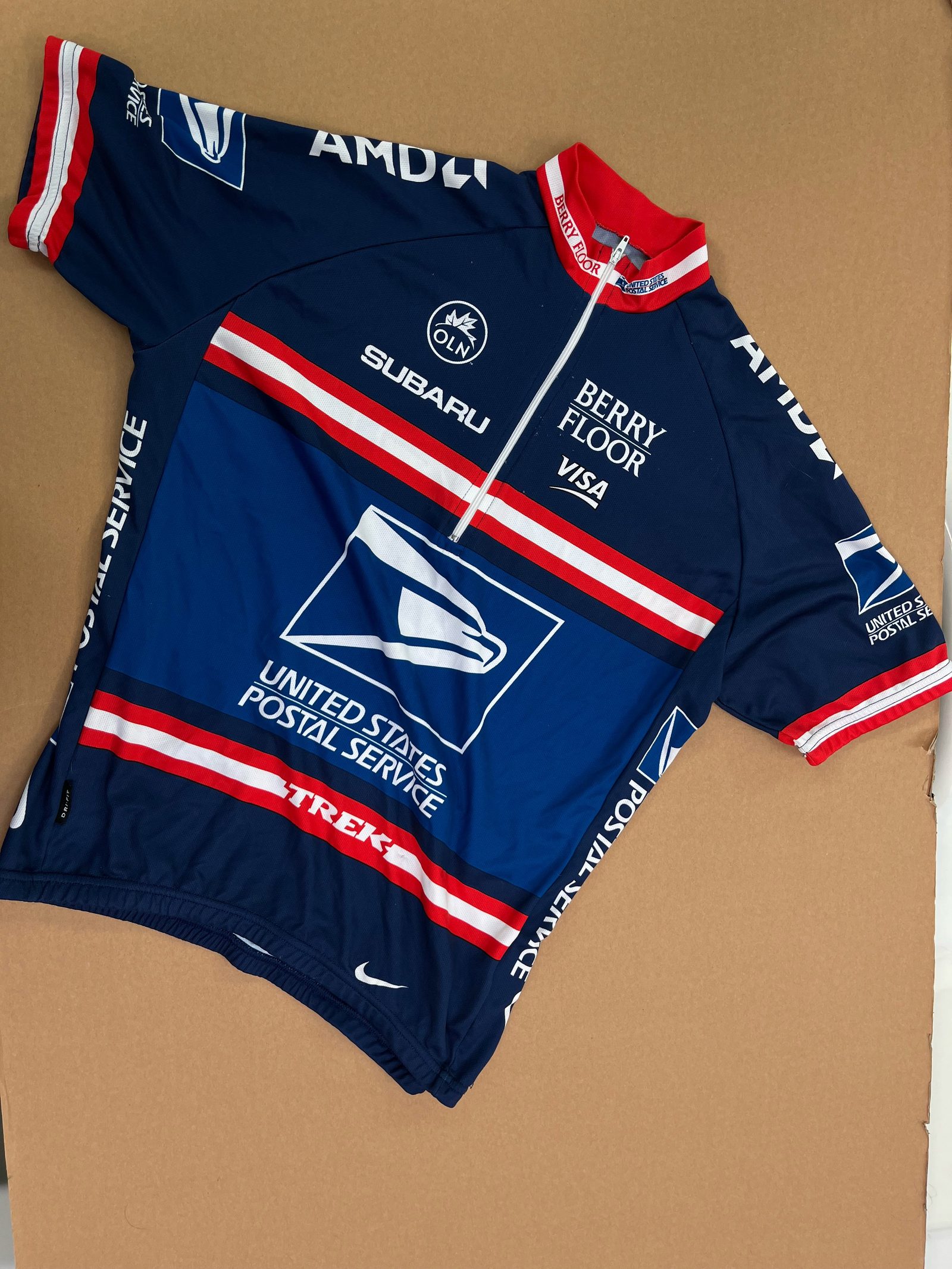 Nike US Postal Service Trek Cycling Jersey Large Blue Red Dri-FIT