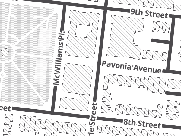 Map showing the approximate location of The Jersey City Bicycle Company